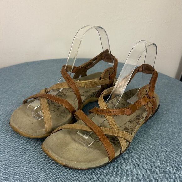 Merrell San Remo li Outdoor Brown And Tan Strappy Sandals Size 9 - Picture 1 of 7